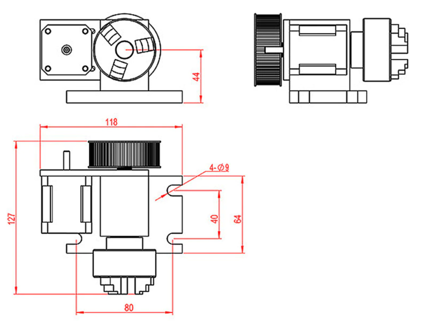 Drehachse DA44X mit Dreibackenfutter